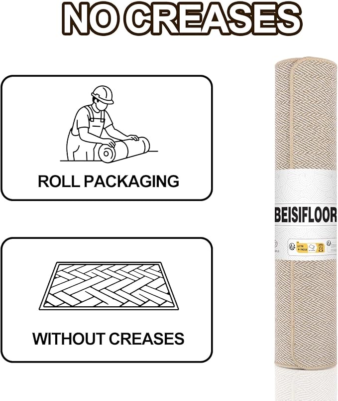 Ultra Thin Door Mat Indoor Entrance 36"x59", Low-Profile Indoor Door Mat, Large Non Slip Entry Mat Rubber Backing Unique Herringbone Design Inside Doormat Dirt Trapper Entryway Mats, Beige