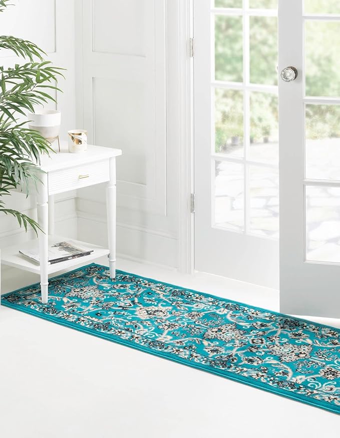 Unique Loom Sialk Hill Collection Area Rug - Washington (2' 11" x 16' 5" Runner Turquoise/Black)