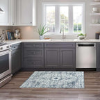 Easy-Going Boho Area Rug 2x3 Washable Entryway Rugs Front Door Mat Indoor Entrance Non-Slip Vintage Small Entry Rug for Living Room Kitchen Bathroom Office Lightweight Carpet, Floral Blue Cream