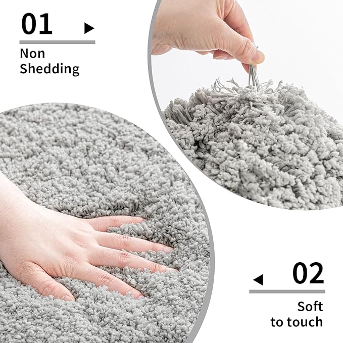 Gray Bathroom Runner Rug 24x70 Non Slip Fluffy Long Bath Mat for Bathroom Floor Washable Plush Luxury Bath Rug for Tub Absorbent Shower Sink Mat Bedside Rug