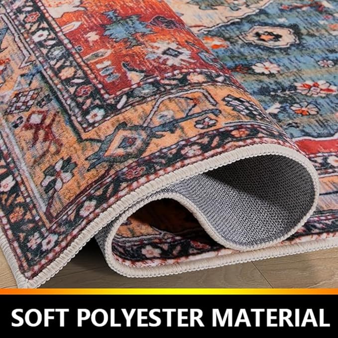 Moroccan Trellis Hallway Runner Rug Non-Slip Washable Geometric Standing Mats Anti-Fatigue Long Farmhouse Kitchen Mat Soft Low-Pile Distressed Area Rugs for Bathroom,Bedroom,Laundry 2' X 4.3'
