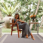 CAMILSON Outdoor Rug 6x9,Modern Outside Rugs for Patios Porches Waterproof Durable Washable Non-Shedding, Easy-to-Clean Indoor Outdoor Area Carpet (6 x 9, Bordered - Gray/White)