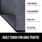 GORILLA GRIP Waterproof Traffic Guard Door Mat, 2 Pack Heavy Duty Entryway Mats, Strong Rubber Back Commercial Rugs for Office Hallway, Garage Floor and Home, Low Profile Carpet, 29x17, Charcoal Gray
