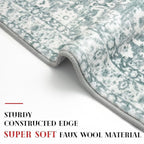 Vintage Floral 2x6 Runner Rug, Sage Green White Washable Kitchen Runner Rug Non-Slip Hallway Rug Runner Thin Printed Faux Wool Super Soft Carpet for Entryway Bedroom Laundry Room Indoor