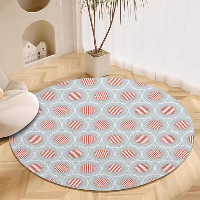 Circle Geometric Print Round Rug Vintage Blue Pink Area Rug Washable 3ft Circle Rugs for Living Room Bedroom Non Slip, Soft Indoor Floor Carpet for Kitchen Entryway Family Room