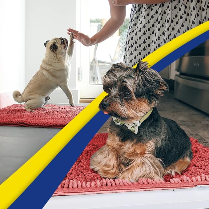 Muddy Mat® Shown on TV – Super Absorbent Microfiber Dog Door Mat for Muddy Paws, Non-Slip Washable Pet Rug, Quick Dry Chenille Entryway Carpet, Machine Washable Indoor Outdoor mat, Red 59"x24"