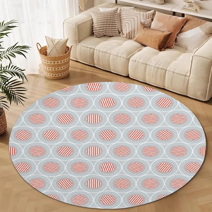 Circle Geometric Print Round Rug Vintage Blue Pink Area Rug Washable 4ft Circle Rugs for Living Room Bedroom Non Slip, Soft Indoor Floor Carpet for Kitchen Entryway Family Room