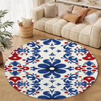 Vintage Blue Flowers Washable Round Rugs Oriental Tribal Floral Circle Rugs for Living Room Entryway Round Area Rug Soft Non Slip Nursery Carpet for Bedroom Dining Coffee Table 6ft
