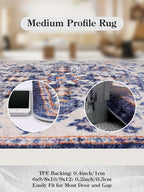 Lahome Round Rug 4ft, Washable Bathroom Rug Non Slip Entryway Circle Mat, Bohemian Vintage Non-Slip Non-Shedding Low Pile Printed Indoor Carpet for Kitchen Laundry Entryway, Blue Purple/Multi