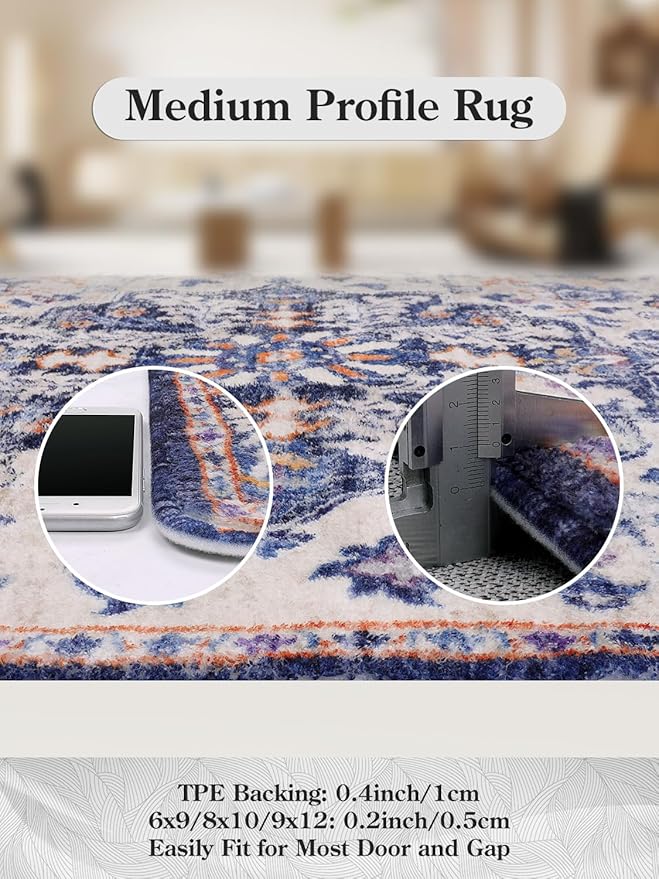 Lahome 2x6 Blue Washable Hallway Runner Rug, Bohemian Floral Medallion Kitchen Carpet Runner, Soft Non Skid Floor Runners for Bathroom Bedroom Vanity Office Sunroom
