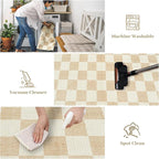 Machine Washable 5x7 Area Rugs for Living Room Checkered, Non Slip Soft Low Pile Farmhouse Geometric Modern Neutral Playroom Boys Rugs for Bedroom, Large Carpet Rugs for Dining Room(Ivory,5'x7')