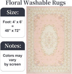 Nursery Rug for Baby Girl, Cute Pink 4x6 Area Rugs for Bedroom Non Slip, Floral Washable Soft Faux Wool Carpet for Living Room Dorm Kids Playroom Office Kids Playroom