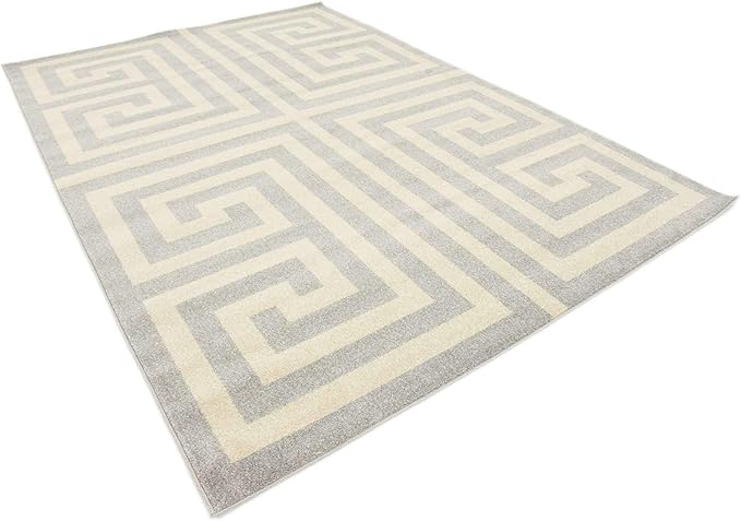 Unique Loom Athens Collection Classic Geometric Modern Border Design Area Rug (7' 0 x 10' 0 Rectangular, Gray/ Beige)