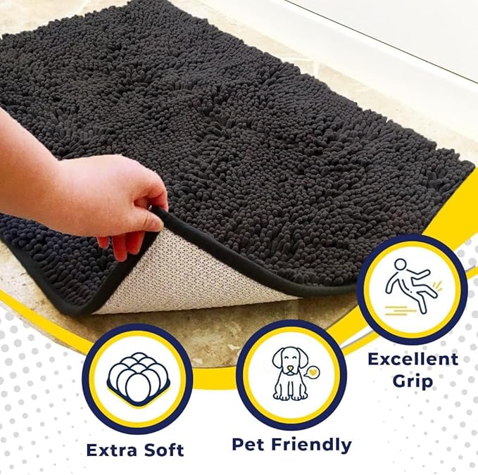 Muddy Mat® Shown on TV – Super Absorbent Door Mat Indoor, Microfiber Quick Dry Chenille Entryway Rug, Non-Slip Front Door Mat, Indoor Mats for Entryway, Machine Washable Pet Rug, Charcoal 36"x60"
