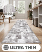 LUMI Washable Runner Rug, 3'x10' Non-Slip Hallway Mat, Low Profile Thin Long Carpeet for Laundry Kitchen Bedroom Office, Grey