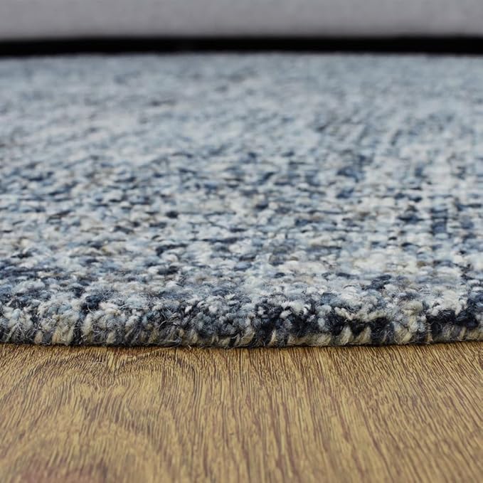 Hand Tufted Wool ECO-Friendly Area Rugs - 8'x8', Round Shape, Dark & Blue, Solid Plain Design, High Pile Thick Handmade Anti Skid Area Rugs for Living Room, Bed Room (KWC111)