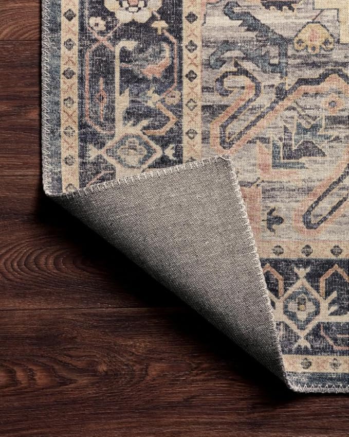 Loloi Hathaway Collection HTH-01 Navy/Multi 3'-6" x 5'-6", .25" Thick Accent Rug, Soft, Durable, Printed, Modern, Low Pile, Non-Shedding, Easy Clean, Living Room Rug