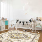 Bohemian Pattern Rectangular Area Rugs for Living Room Bedroom 4 x 6 ft Brown & Yellow Abstract Non-Shedding Soft Low Pile Rug Non Slip Washable Rug for Nursery Entryway Playroom