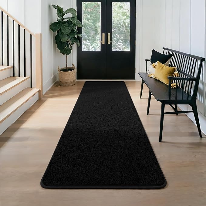 Runner Rug for Hallway, 2x8 Feet Non-Slip Washable Black Long Area Rug Runners for Hallways Bedroom, Soft Modern Comfy Memory Foam Runner Rugs Indoor Carpet for Kitchen Entrance Living Room