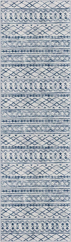 KUTA Moroccan Washable Hallway Runner Rug, 2x8 Non-Slip Vintage Blue White Boho Kitchen Rugs Ultra Soft Print Distressed Geometric Floor Carpet Runners for Bedroom Laundry Living Room