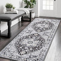 Runner Rug 2×6, Machine Washable Vintage Non-Slip Area Rug, Low Pile, Decorative Carpet Printed Floral Rugs for Living Room, Entryway, Kitchen, Bedroom, Black