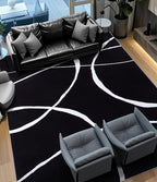YIHOUSE Modern Washable Area Rug for Living Room Bedroom - Large Abstract Black and White Rug Non-Slip Ultra-Thin Home Decor (Dark Curve, 6'x9'ft)
