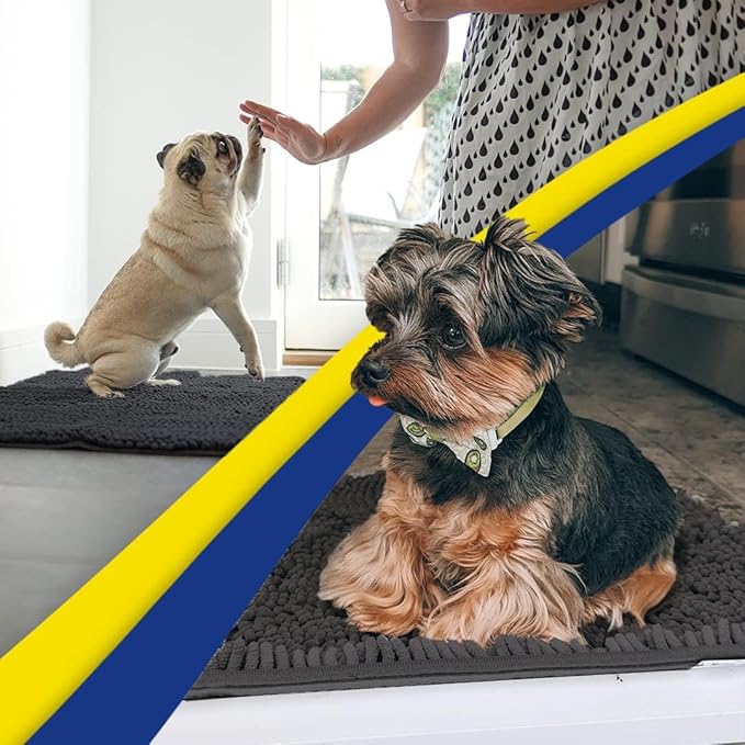 Muddy Mat® AS-SEEN-ON-TV Highly Absorbent Microfiber Door Mat and Pet Rug, Non Slip Thick Washable Area and Bath Mat Soft Chenille for Kitchen Bathroom Bedroom Indoor and Outdoor - Charcoal 36" x 120"