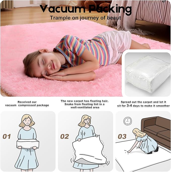 5x7 Pink Rugs for Bedroom Girls, Large Fluffy Area Rugs for Living Room, Soft Shag Fuzzy Non-Slip Carpet for Kids and Boys Nursery Room Dorm Indoor Home Decor (Pink, 5ft x 7ft)