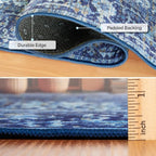 ReaLife Rugs Machine Washable Area Rug - Living Room Bedroom Bathroom Kitchen Entryway Office - Padded Low Pile Stain Resistant Premium - Boho Vintage Traditional - Lyle - Blue 4' x 6'