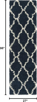 SAFAVIEH Dallas Shag Collection Runner Rug - 2'3" x 8', Navy & Ivory, Trellis Design, Non-Shedding & Easy Care, 1.5-inch Thick Ideal for High Traffic Areas in Living Room, Bedroom (SGD257N)