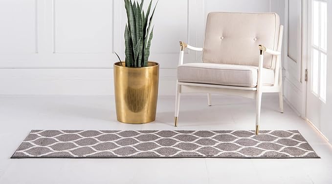 Rugs.com Lattice Frieze Collection Rug – 2' x 8' 8 Runner Dark Gray Medium Rug Perfect for Living Rooms, Large Dining Rooms, Open Floorplans