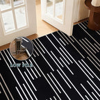 YIHOUSE Abstract Washable Rug 6x9,Ultra Thin Non Slip Black Rugs for Living Room,Modern Minimalist White Stripe Rugs for Bedroom,Dining Room Office Playroom (6'x9',Black-3)