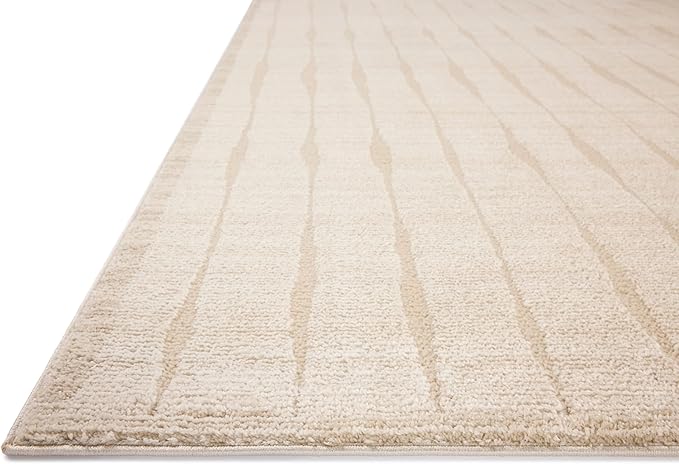 Loloi Chris Loves Julia Calvin Collection CLV-02 Ivory/Oatmeal 5'-3" x 5'-3" Round Area Rug Checkered Neutral Soft Living Room Bedroom Carpet