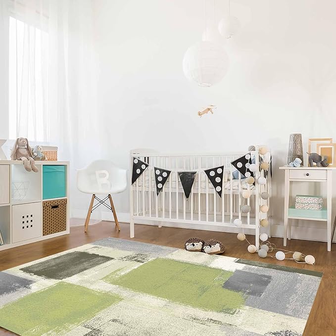Sage Green Rectangular Area Rugs for Living Room Bedroom 3 x 5 ft Abstract Paint Texture Modern Art Non-Shedding Soft Low Pile Rug Non Slip Washable Rug for Nursery Entryway Playroom