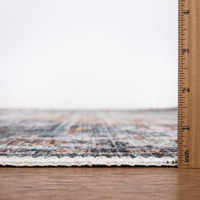 Bloom Rugs Washable Non-Slip 9' x 12' Rug - Teal/Peach Traditional Area Rug for Living Room, Bedroom, Dining Room, and Kitchen - Exact Size: 9' x 12'