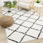 Geometric Grey and White 7x10 Area Rug, Carpet with Lattice Pattern, Large Rug Styled as a Modern Soft Carpet for Living Room Spaces