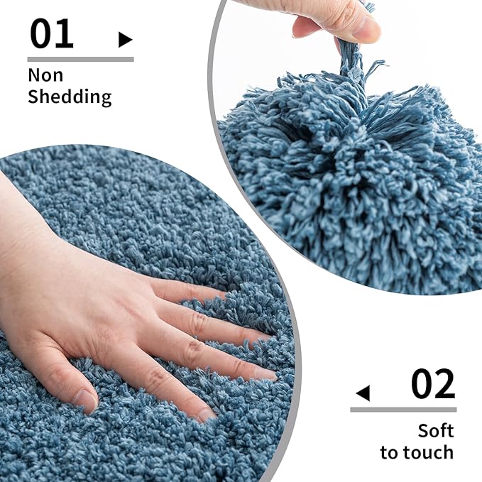 Blue Toilet Rug 22x24 Non Slip Fluffy Toilet Floor Mat U Shaped Washable Bathroom Contour Rug for Toilet Absorbent Thick Toilet Carpet