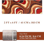 YIHOUSE Burnt Orange Runner Rug 2x6 for Hallway,Farmhouse Brown Retro Carpets Washable,Geometric Abstract Wavy Rug,Unique Colorful Rugs for Dining Room,Kitchen,Bedside Rugs