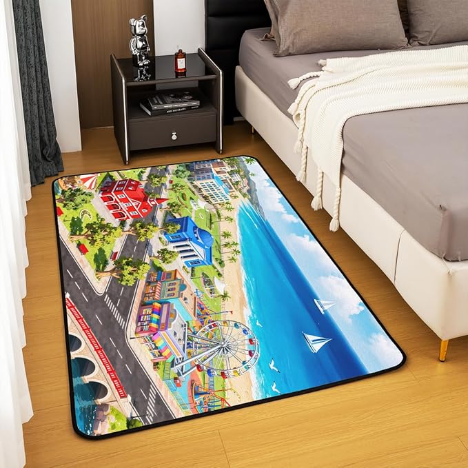 Kids Large Area Rug 5x7 City Life House Living Room Rug | 3D Cityscape Rugs for Bedroom, Fun Educational Gift Urban Landscape Carpet Indoor Floor Mat