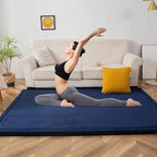 MAXYOYO Coral Velvet Area Rug, Thick Japanese Tatami Mat Living Room Carpet with Non-Slip Backing, Large Solid Color Mat for Bedroom Dormitory Yoga, Navy, 78 by 158 inch