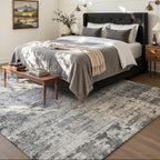 Area Rug 5x7 Washable Rug Black for Living Room, Dining Room, Bedroom, Large Carpets, Non Slip & Non-Shedding Low Pile Vintage Print Rug for Home Office Decor