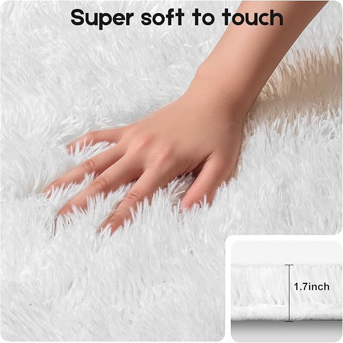 Cream White Area Rugs 9x12 Living Room Bedroom, Fluffy Large Rug Soft Shag Non-Slip Carpet for Kids Boys and Girls Room Dorm Home Decor (9ft x 12ft)