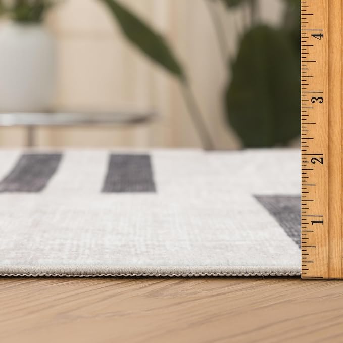 ReaLife Rugs Machine Washable Area Rug Runner - Living Room Bedroom Bathroom Kitchen Entryway Office -Non-Slip Baking Low Pile Stain Resistant Premium - Modern Geometric Loki-Beige & Black 2'6" x 6'