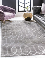 Unique Loom Glam Collection Area Rug - Trellis (6' 1' x 9' Rectangle, Gray Silver/ Silver)
