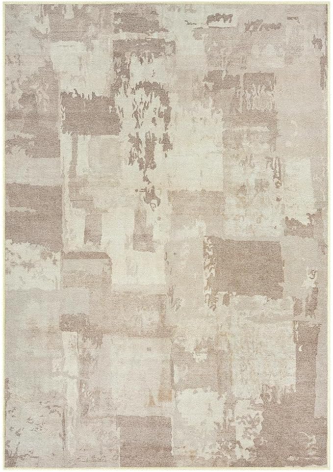 GLN Rugs Contemporary Collection - Machine Washable Area Rug, Contemporary Washable, Non Slip, Low Pile Chenille Rug, Living Room, Bedroom, Kitchen Rug (3' x 5' Abstract Tan)