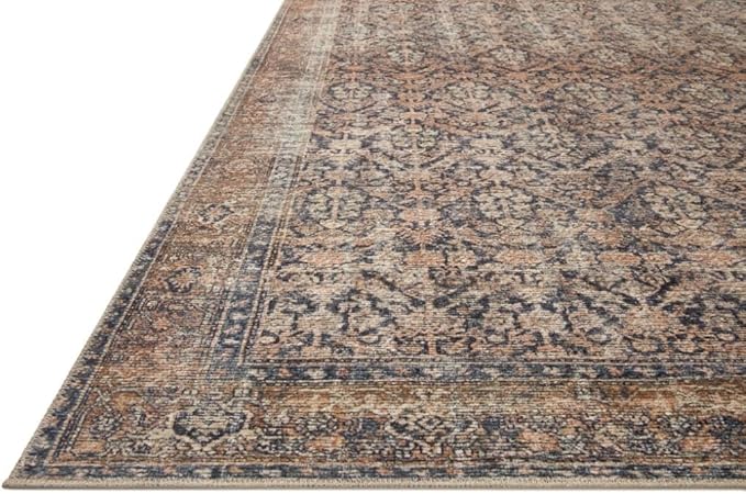 Loloi Amber Lewis Billie Collection, Ink & Salmon 7'-6" x 9'-6" Area Rug – Antique & Distressed Accent Rugs for Living Room, Bedroom, Entryway & Hallway, No Shed High Traffic Area Home Decor Rug