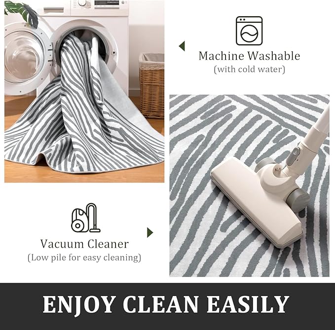 YIHOUSE Grey Rug for Living Room, 5×7 Modern Abstract Area Rug, Geometric Contemporary Wave Striped Rugs for Playroom Nursery, Washable Nonslip Large Rug for Bedroom Dining Room