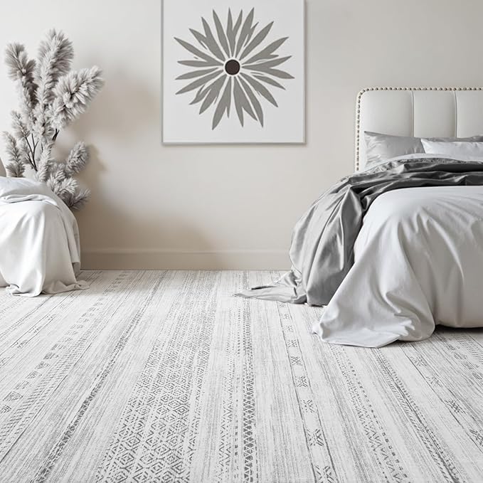 8x10 Area Rugs for Living Room Machine Washable Rug Distressed Indoor Carpet Neutral Moroccan Boho Rug Ultra Soft Area Rug for Bedroom Dining Room Playroom Office, Grey
