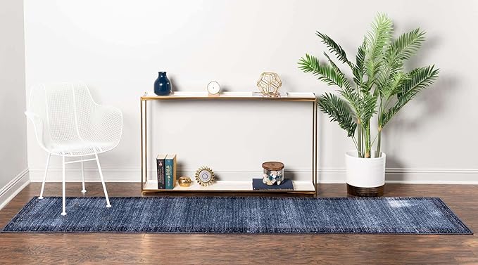 Rugs.com Angelica Collection Rug – 10 Ft Runner Navy Blue Medium Rug Perfect for Hallways, Entryways