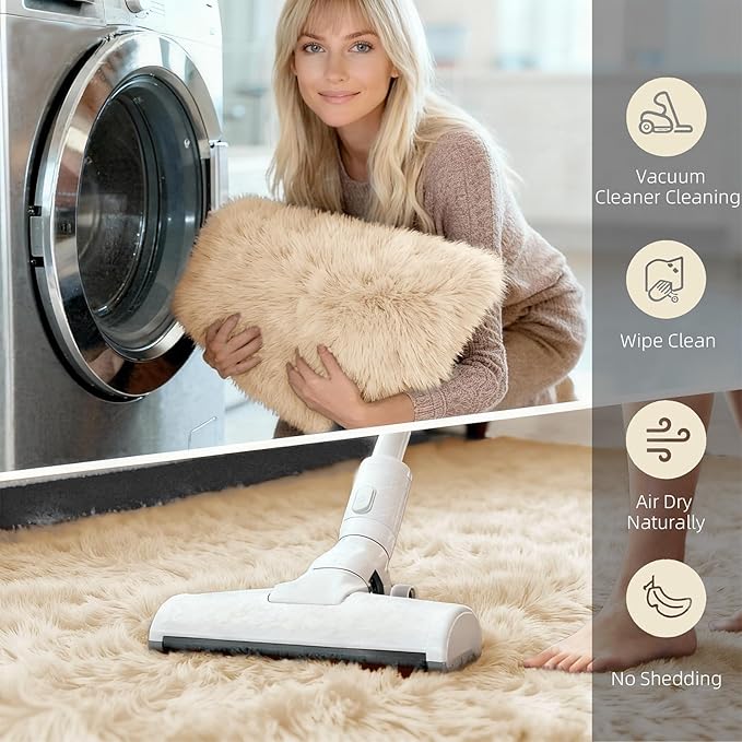 6x9 Solid Fluffy Camel Area Rug – Washable, Durable, Large Living Room Rug, Non-Slip High Pile Shag Rugs for Bedroom, Sofa Coffee Table, Nursery Rooms, Kids Room, Soft Indoor Floor Carpet